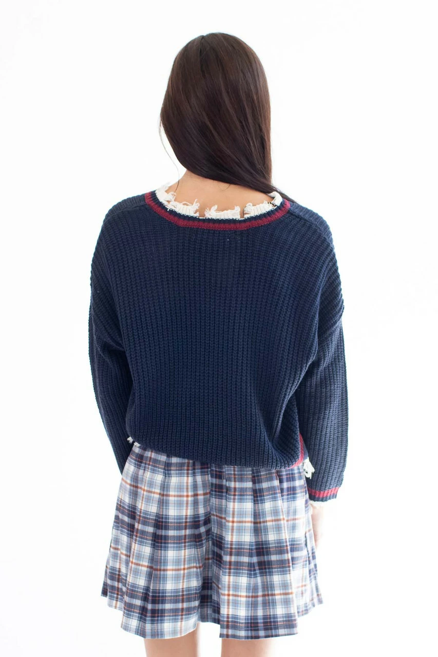 Navy Distressed Varsity Pullover 4 Navy Distressed Varsity Pullover - Image 4