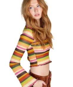 Olive Bell Sleeve Crochet Stripe Sweater -US Clothing Shop olive bell sleeve crochet stripe sweater 4 92175.1673287529