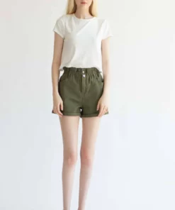Olive Cuffed Paper Bag Waist Denim Shorts 6 Olive Cuffed Paper Bag Waist Denim Shorts -US Clothing Shop olive cuffed paperbag waist denim shorts 1 61114.1666807745