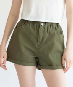 Olive Cuffed Paper Bag Waist Denim Shorts 7 Olive Cuffed Paper Bag Waist Denim Shorts -US Clothing Shop olive cuffed paperbag waist denim shorts 2 53443.1666807788