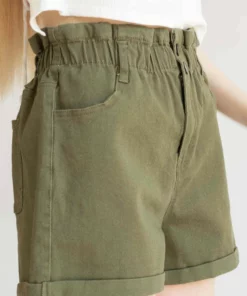 Olive Cuffed Paper Bag Waist Denim Shorts 8 Olive Cuffed Paper Bag Waist Denim Shorts -US Clothing Shop olive cuffed paperbag waist denim shorts 3 02385.1666807809