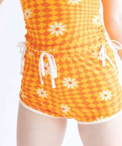 Orange Checkered Daisy Dolphin Shorts
