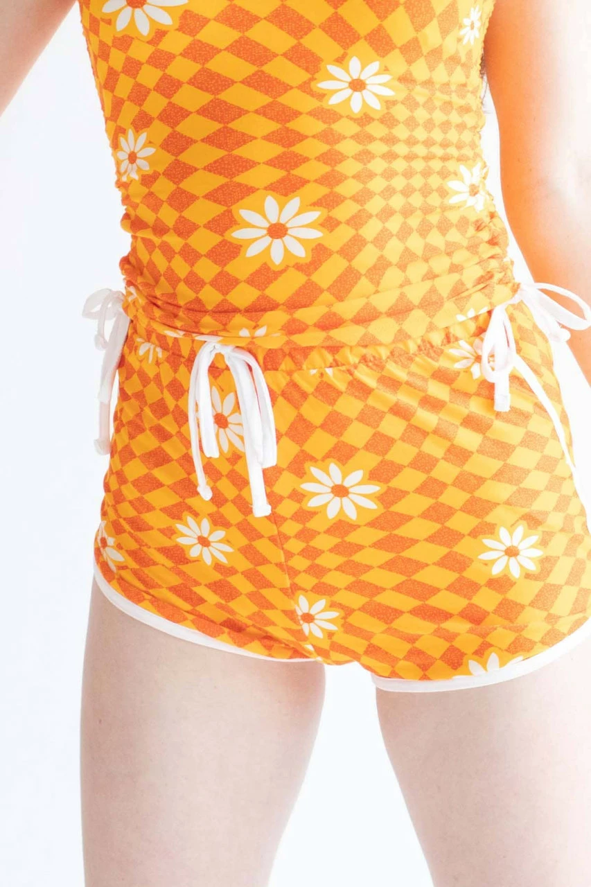 Orange Checkered Daisy Dolphin Shorts 1 Orange Checkered Daisy Dolphin Shorts