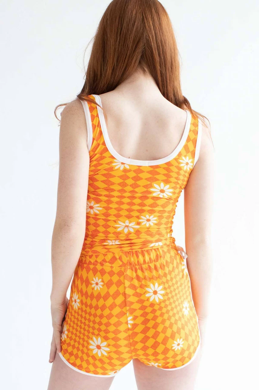 Orange Checkered Daisy Dolphin Shorts 5 Orange Checkered Daisy Dolphin Shorts - Image 5
