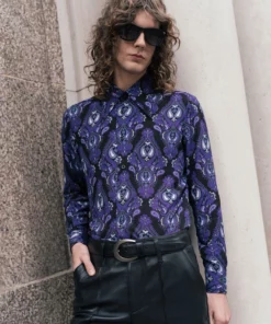 Purple Paisley Long Sleeve Viscose Shirt