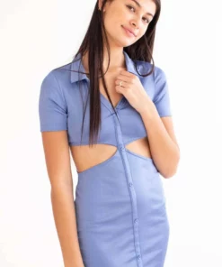 Periwinkle Cut Out Side Shirt Dress -US Clothing Shop periwinkle cutout side shirt dress 2 62604.1666807118