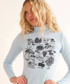 Powder Blue Mushroom Fam Mock Neck Sweater