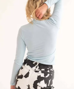 Powder Blue Mushroom Fam Mock Neck Sweater -US Clothing Shop powder blue mushroom fam mock neck sweater 5 05934.1692389029