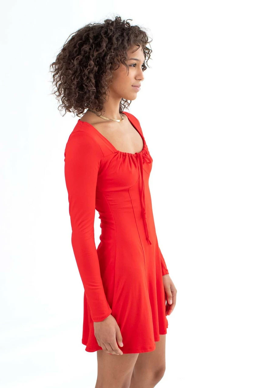 Red Long Sleeve Milkmaid Dress 3 Red Long Sleeve Milkmaid Dress - Image 3