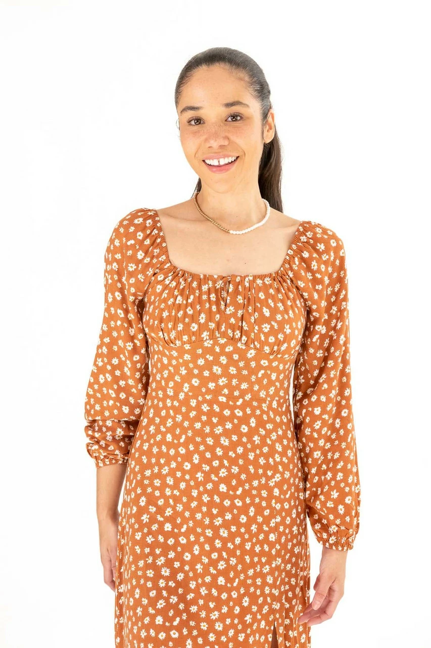 Rust Daisy Milkmaid Maxi Dress 1 Rust Daisy Milkmaid Maxi Dress