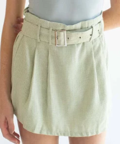 Sage Belted Houndstooth Skort