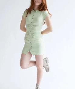 Sage Button Down Ruched Shirt Dress -US Clothing Shop sage button down ruched shirt dress 3 20371.1666807890