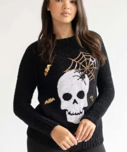 Sequin Skull & Spider Chenille Sweater