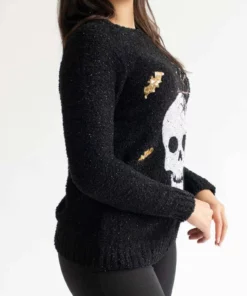 Sequin Skull & Spider Chenille Sweater -US Clothing Shop sequin skull and spider chenille sweater 3 66139.1666807014