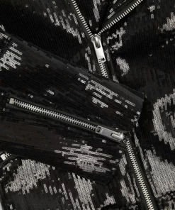 Asymmetric Black Sequin Biker Jacket -US Clothing Shop sequindetail1