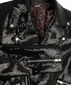 Asymmetric Black Sequin Biker Jacket -US Clothing Shop sequindetail2