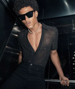 Short Sleeve Sequin Chiffon Shirt