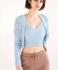 Sky Blue Ribbed Cardigan & Tank Set