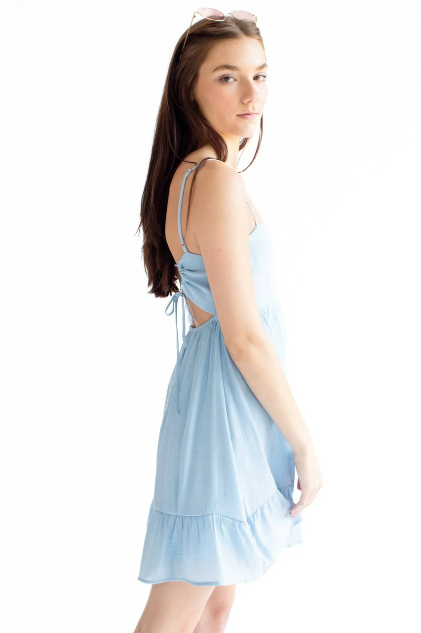 Sky Blue Tie Back Gauze Sundress 3 Sky Blue Tie Back Gauze Sundress - Image 3