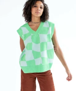 Sky Green Checker Sweater Vest