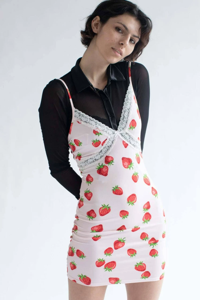Strawberry Lace Trimmed Mini Dress 2 Strawberry Lace Trimmed Mini Dress - Image 2