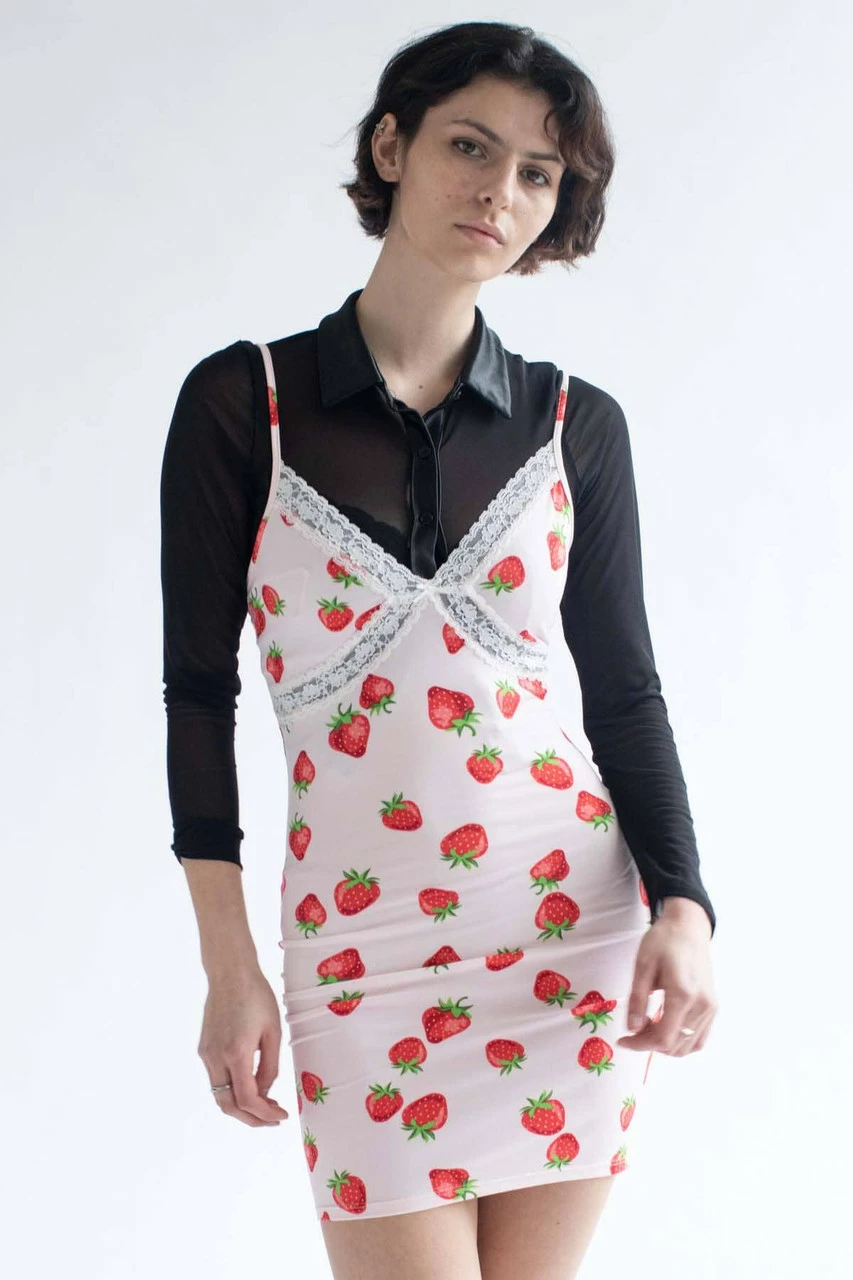 Strawberry Lace Trimmed Mini Dress 3 Strawberry Lace Trimmed Mini Dress - Image 3