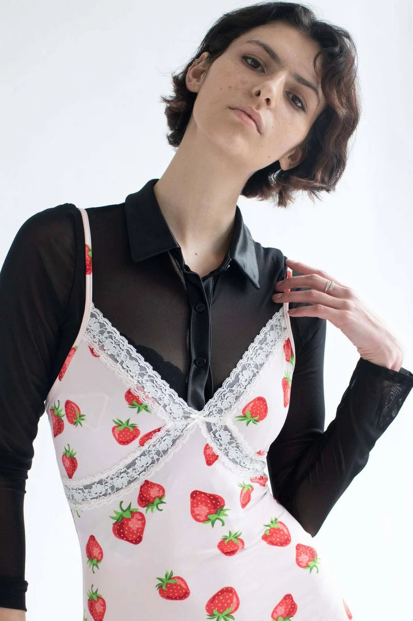 Strawberry Lace Trimmed Mini Dress 1 Strawberry Lace Trimmed Mini Dress