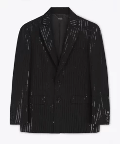 Sequin Pinstripe Wool Single Breasted Blazer