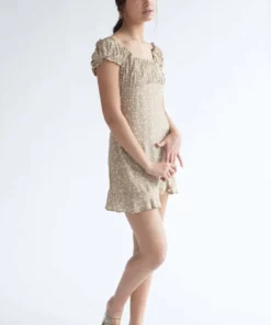 Taupe Ditsy Floral Milkmaid Dress -US Clothing Shop taupe ditsy floral milkmaid dress 2 44955.1666805450