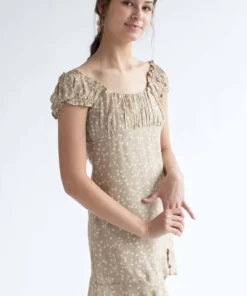 Taupe Ditsy Floral Milkmaid Dress