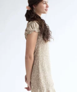 Taupe Ditsy Floral Milkmaid Dress -US Clothing Shop taupe ditsy floral milkmaid dress 5 69693.1666805545