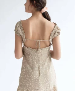 Taupe Ditsy Floral Milkmaid Dress -US Clothing Shop taupe ditsy floral milkmaid dress 6 38421.1666805556