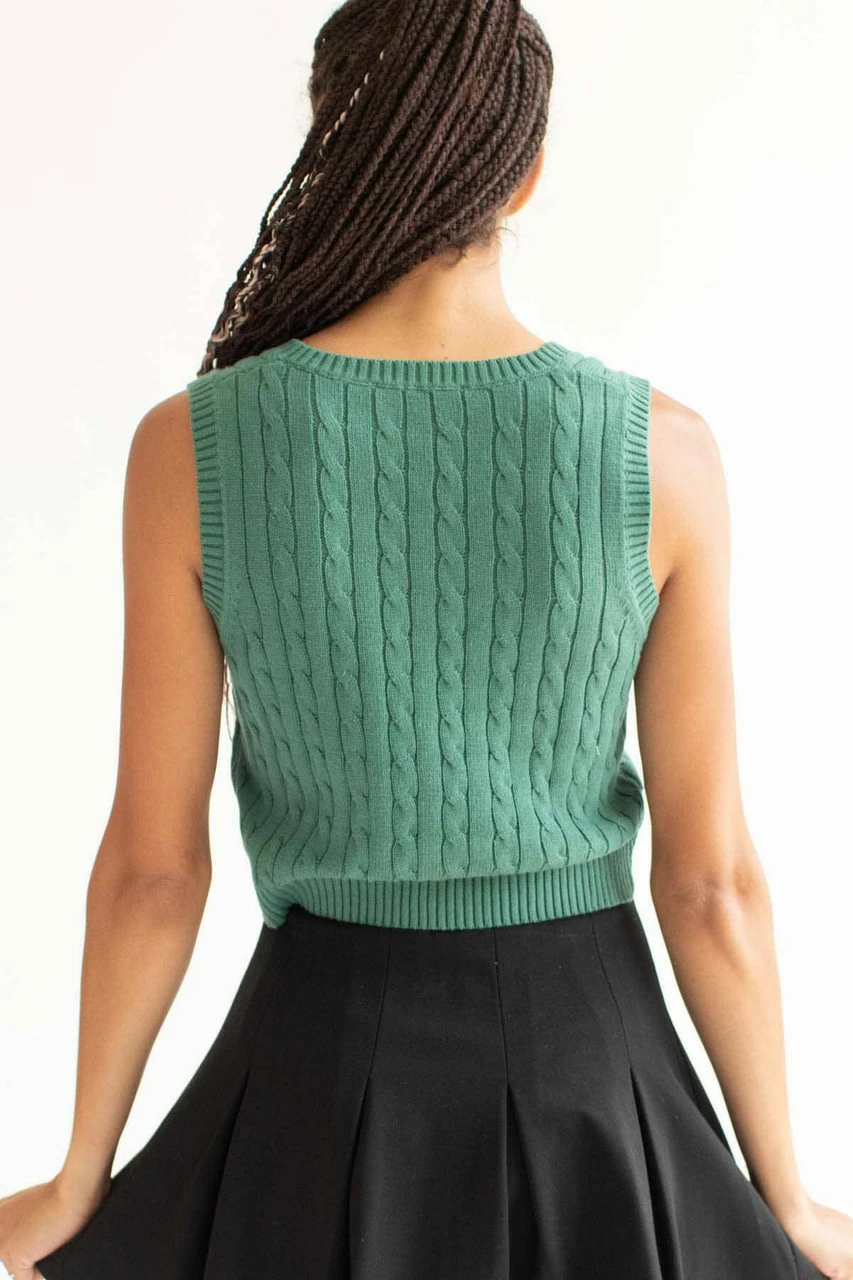 Teal Cable Knit Sweater Vest 5 Teal Cable Knit Sweater Vest - Image 5