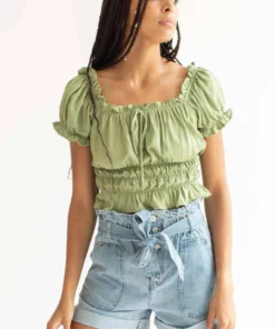 Tie Belt Paper Bag Waist Denim Shorts