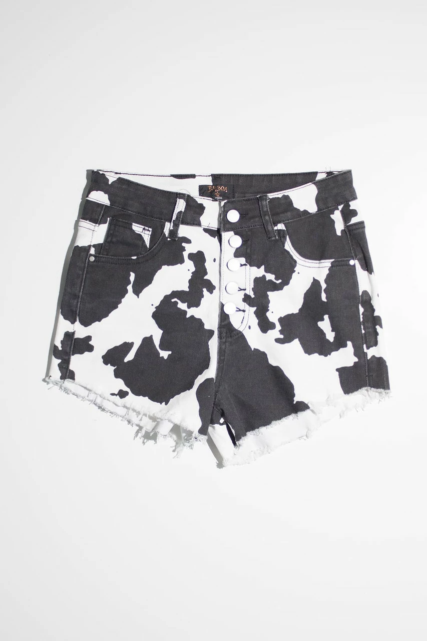 Black Cow Print Denim Shorts 3 Black Cow Print Denim Shorts - Image 3