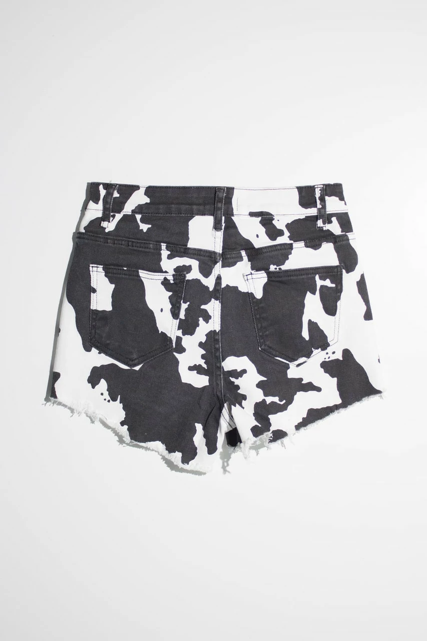 Black Cow Print Denim Shorts 2 Black Cow Print Denim Shorts - Image 2