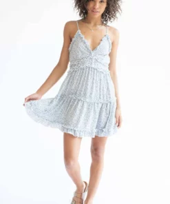 White & Blue Floral Ruffle Sundress