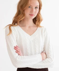 White Cable Knit Cropped Sweater