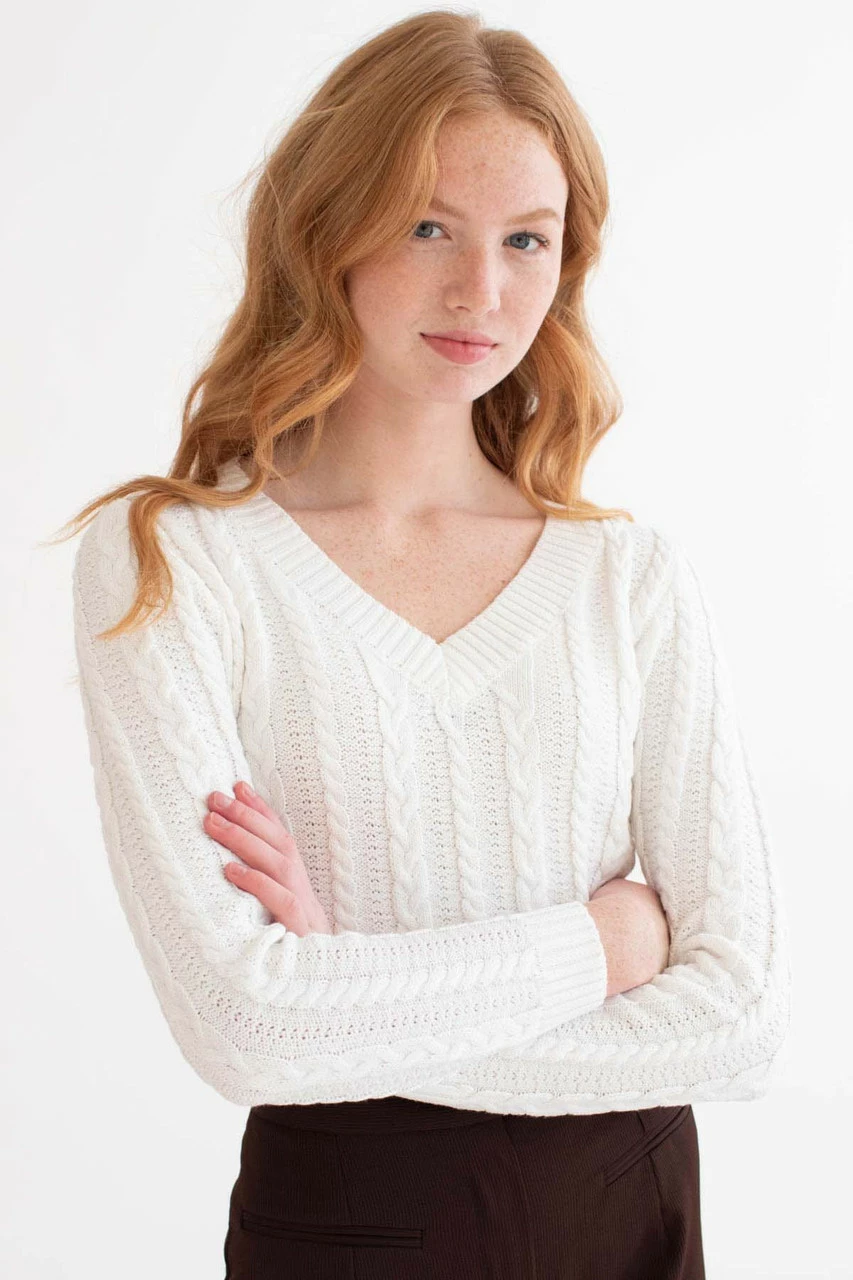 White Cable Knit Cropped Sweater 1 White Cable Knit Cropped Sweater
