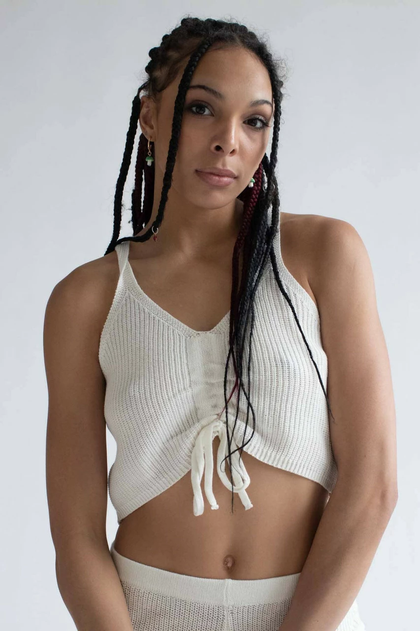 White Cinched Knit Cami & Shorts Set 2 White Cinched Knit Cami & Shorts Set - Image 2