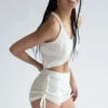 White Cinched Knit Cami & Shorts Set