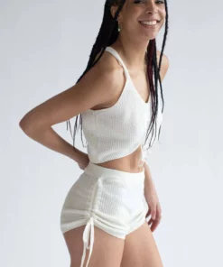 White Cinched Knit Cami & Shorts Set