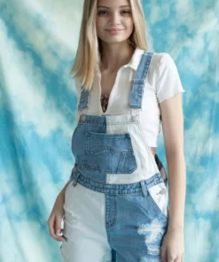 White Color Blocked Denim Overall Shorts -US Clothing Shop white color blocked denim overall shorts 2 70881.1666809066