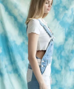 White Color Blocked Denim Overall Shorts -US Clothing Shop white color blocked denim overall shorts 4 97957.1666809084