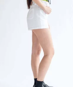 White Cuffed Paper Bag Waist Denim Shorts