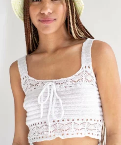 White Pointelle Crochet Cami & Shorts Set -US Clothing Shop white pointelle crochet set 3 97369.1692387005