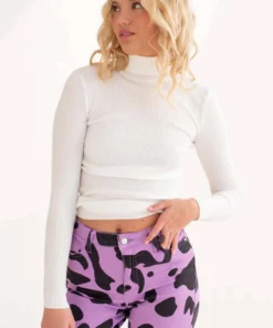 White Ribbed Turtleneck Sweater