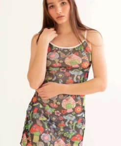 White Trim Psychedelic Mushrooms Mini Dress -US Clothing Shop white trip psychedelic mushrooms mini dress 3 29095.1666805988