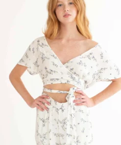 White Wrap Floral Shorts Set
