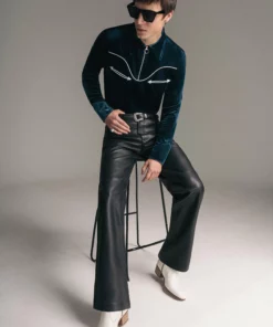 High Waisted Leather Flare Trousers